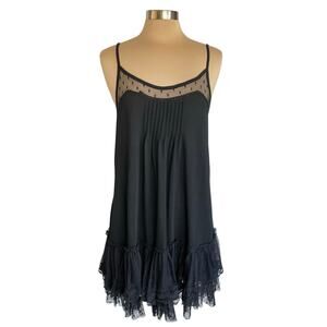 Rye Black Knit Dress Tiered Lace Ruffled Hem LARGE Whimsygoth Coquette Party